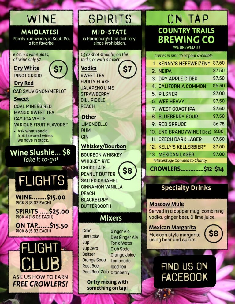 Country Trails Brewing Co Menu